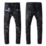 amiri jeans denim dirty indigo black destroy pearl decoration